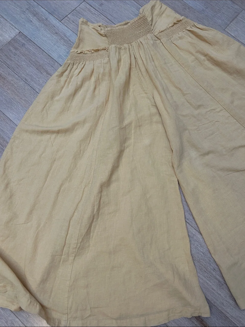 Free People Linen Blend Wide-Leg Pull-On Pants in Mustard Yellow size XS